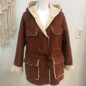 Listicle Suede Button Down Jacket with Faux Sherpa